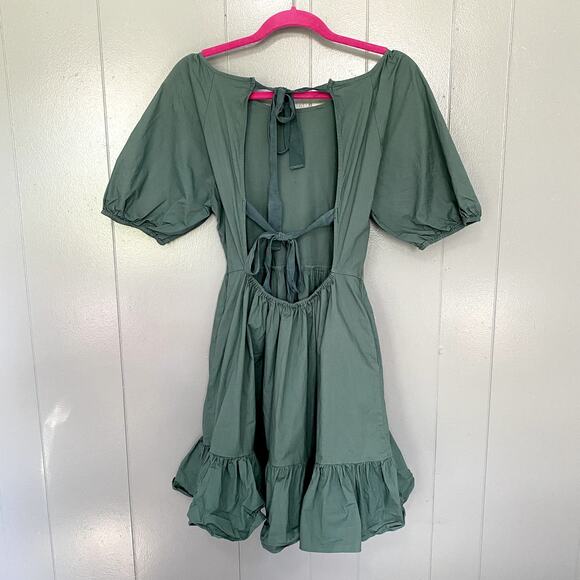 Peter Som Green Puff Sleeves Open Tie Back Ruffle A-line Summer Mini Dress 6 - Picture 8 of 10